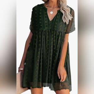 MIHOLL Dark Olive Green Polka Dotted Textured Dress